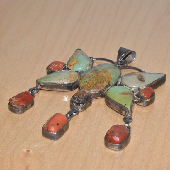 Stunning Vintage 925 Stone and Silver Charm Necklace Abstract Butterfly - Picture 3 of 5